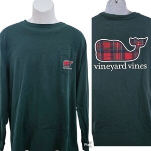 Vineyard Vines Mens Large Long Sleeve Crew Neck Pocket Tee Plaid Whale Logo